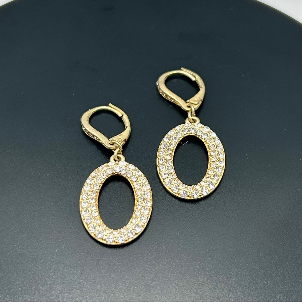 Delicate Gold Matte Hammered Pave Dangle Earrings